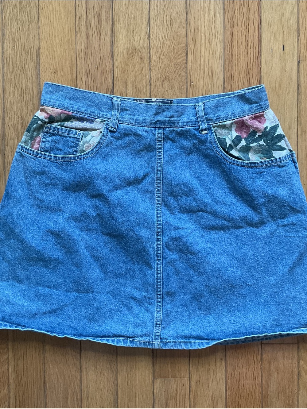 Vintage Denim Floral Print Cottagecore Skirt Size 7 Pockets